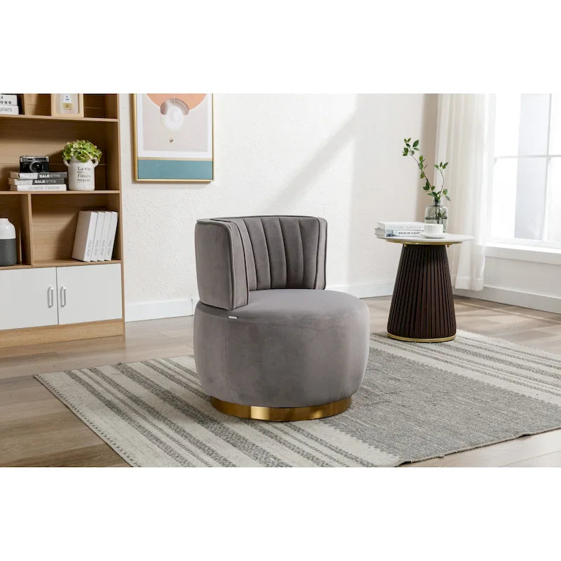 HOMEFUN Velvet Upholstered 360 Degree Swivel Armless Round Barrel Chairs-39