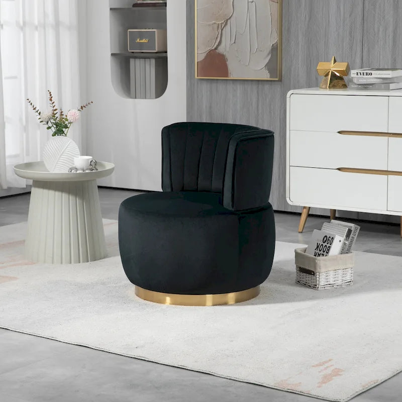 HOMEFUN Velvet Upholstered 360 Degree Swivel Armless Round Barrel Chairs-3