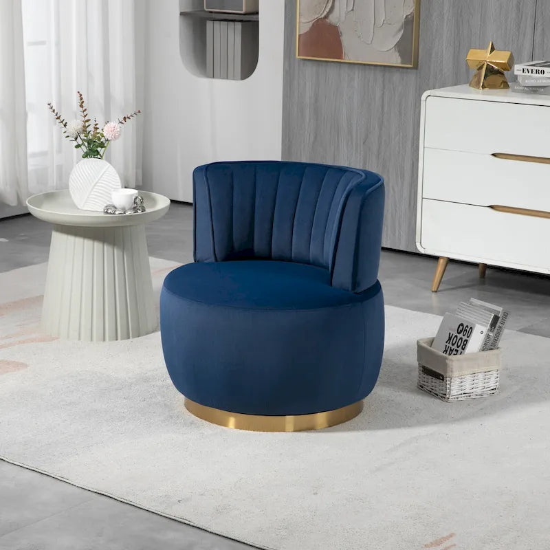 HOMEFUN Velvet Upholstered 360 Degree Swivel Armless Round Barrel Chairs-10