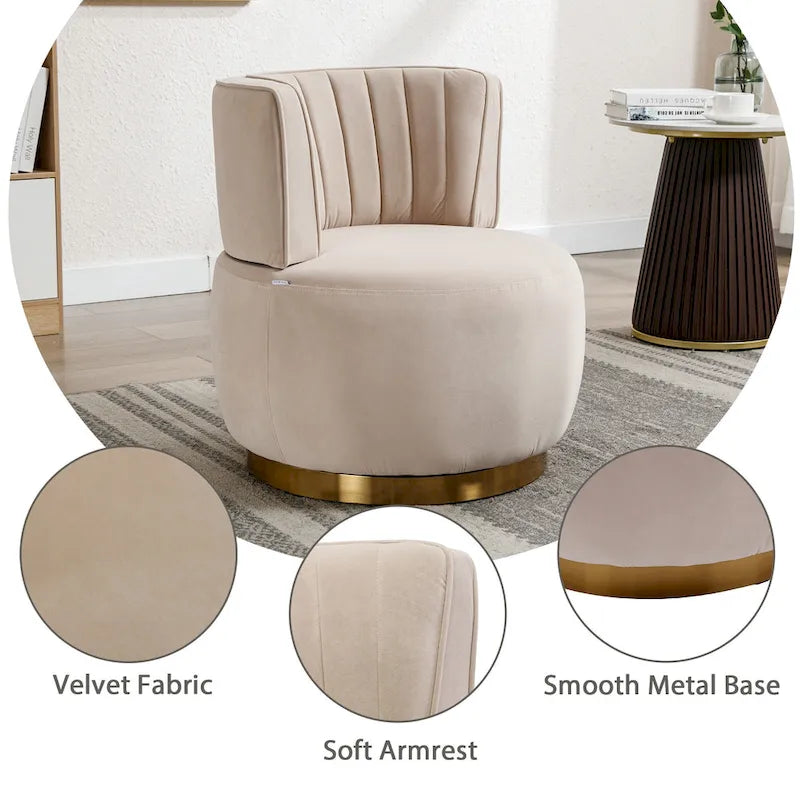 HOMEFUN Velvet Upholstered 360 Degree Swivel Armless Round Barrel Chairs-25