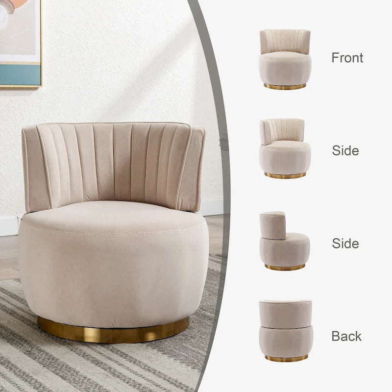 HOMEFUN Velvet Upholstered 360 Degree Swivel Armless Round Barrel Chairs-26