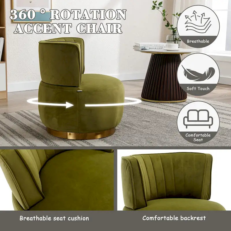 HOMEFUN Velvet Upholstered 360 Degree Swivel Armless Round Barrel Chairs-31