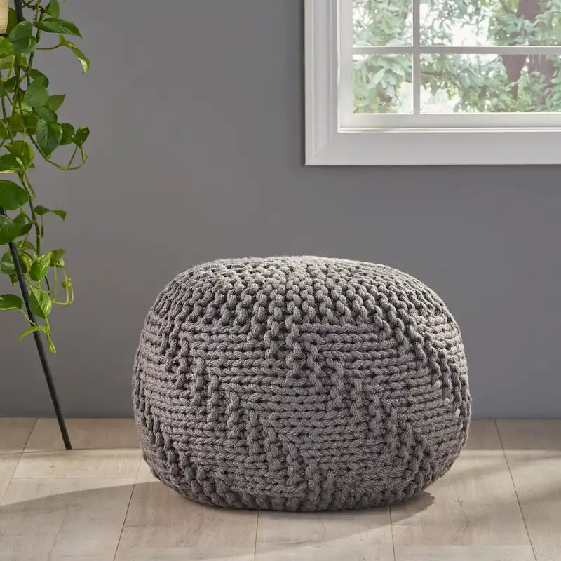Hazel Indoor/Outdoor Cotton Knit Handcrafted Modern Fabric Pouf by Christopher Knight Home