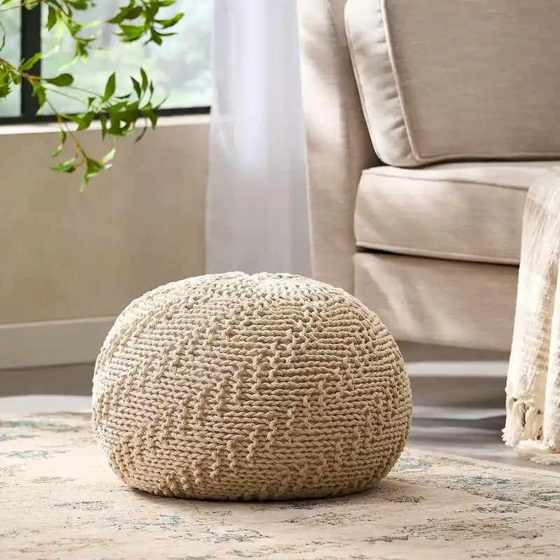 Hazel Indoor/Outdoor Cotton Knit Handcrafted Modern Fabric Pouf by Christopher Knight Home-3