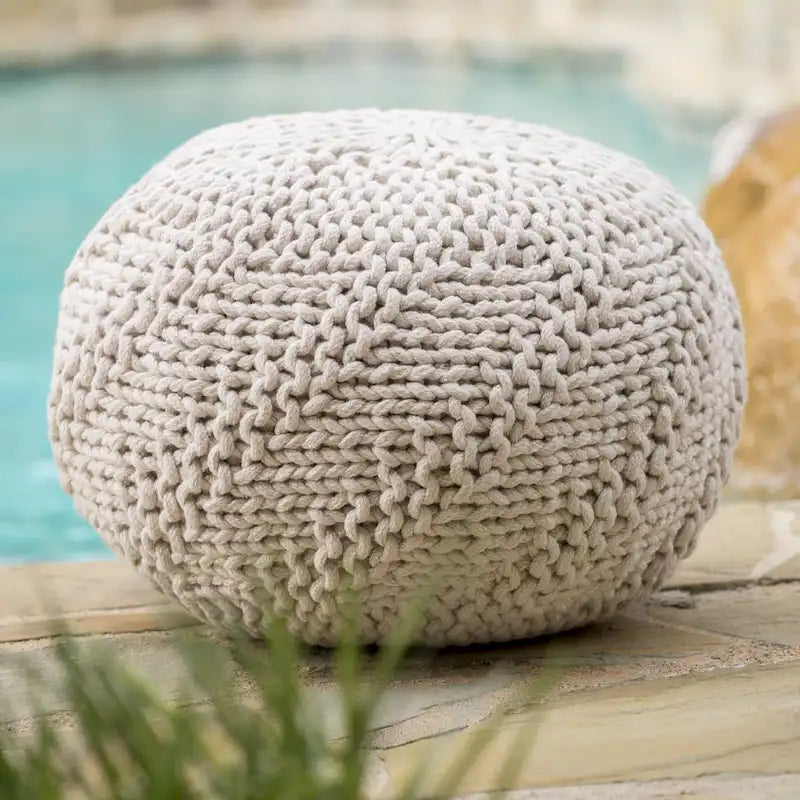 Hazel Indoor/Outdoor Cotton Knit Handcrafted Modern Fabric Pouf by Christopher Knight Home-4