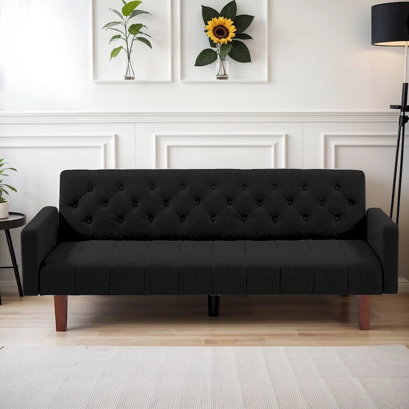 74 Velvet Futon Sofa Bed, Adjustable Backrest Convertible Loveseat Sleeper Couch with Tapered Wood Legs for Small Space-36