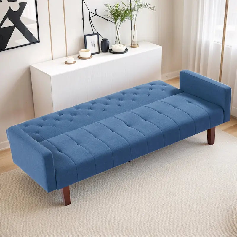 74 Velvet Futon Sofa Bed, Adjustable Backrest Convertible Loveseat Sleeper Couch with Tapered Wood Legs for Small Space-3