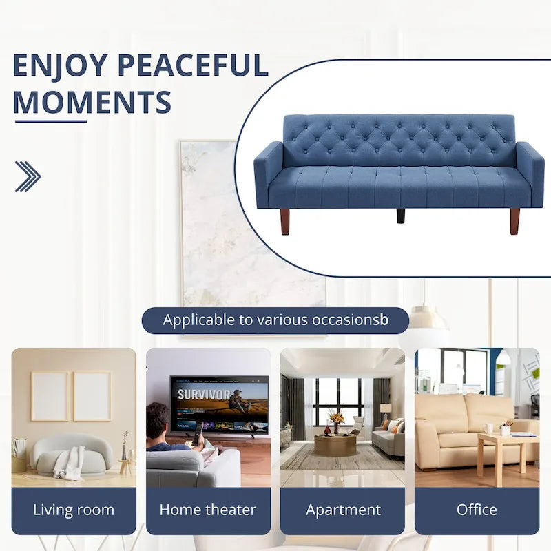 74 Velvet Futon Sofa Bed, Adjustable Backrest Convertible Loveseat Sleeper Couch with Tapered Wood Legs for Small Space-6