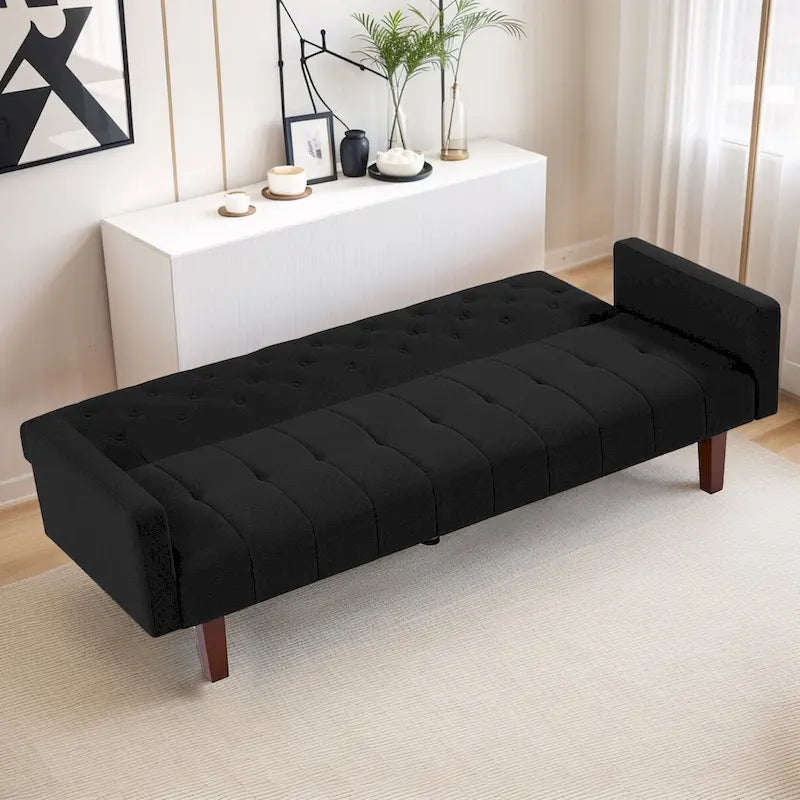 74 Velvet Futon Sofa Bed, Adjustable Backrest Convertible Loveseat Sleeper Couch with Tapered Wood Legs for Small Space-10