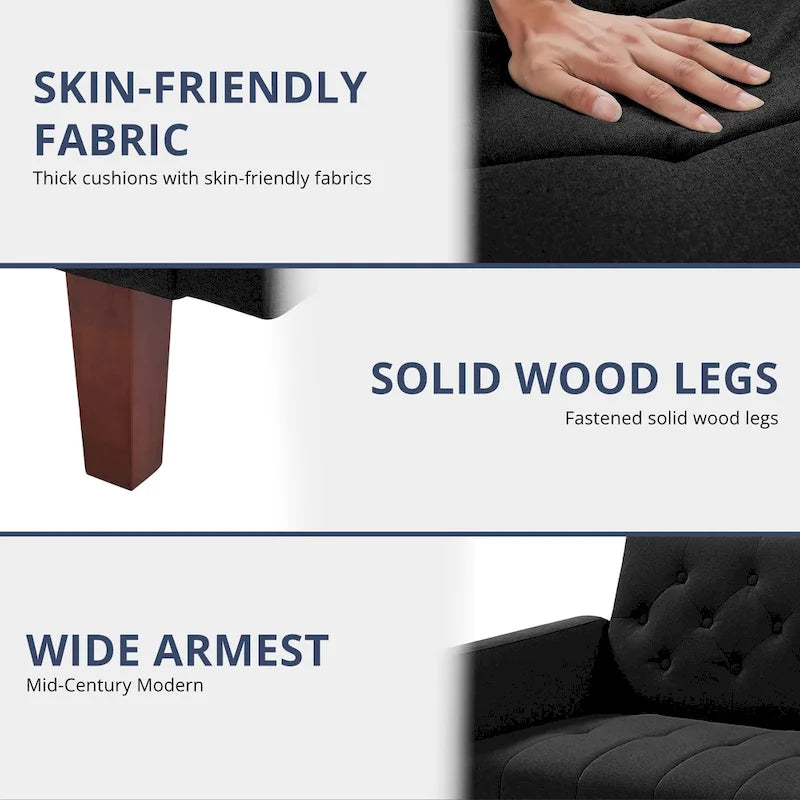 74 Velvet Futon Sofa Bed, Adjustable Backrest Convertible Loveseat Sleeper Couch with Tapered Wood Legs for Small Space-11