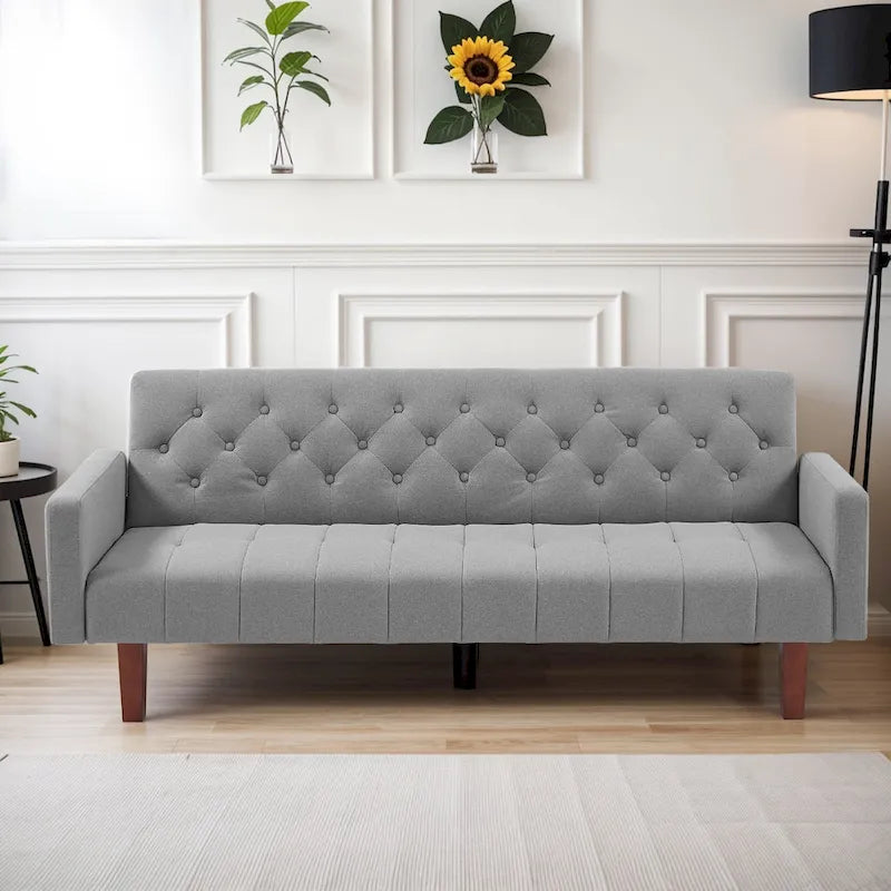 74 Velvet Futon Sofa Bed, Adjustable Backrest Convertible Loveseat Sleeper Couch with Tapered Wood Legs for Small Space-15