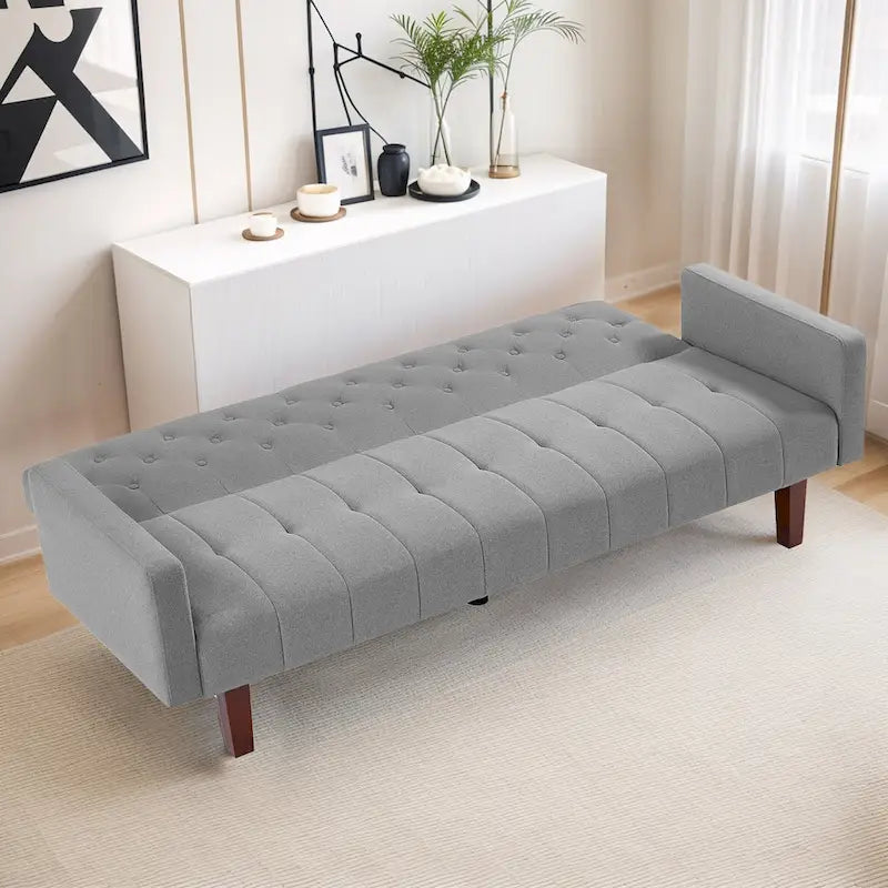 74 Velvet Futon Sofa Bed, Adjustable Backrest Convertible Loveseat Sleeper Couch with Tapered Wood Legs for Small Space-17