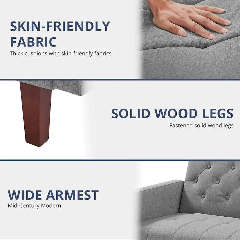 74 Velvet Futon Sofa Bed, Adjustable Backrest Convertible Loveseat Sleeper Couch with Tapered Wood Legs for Small Space-18
