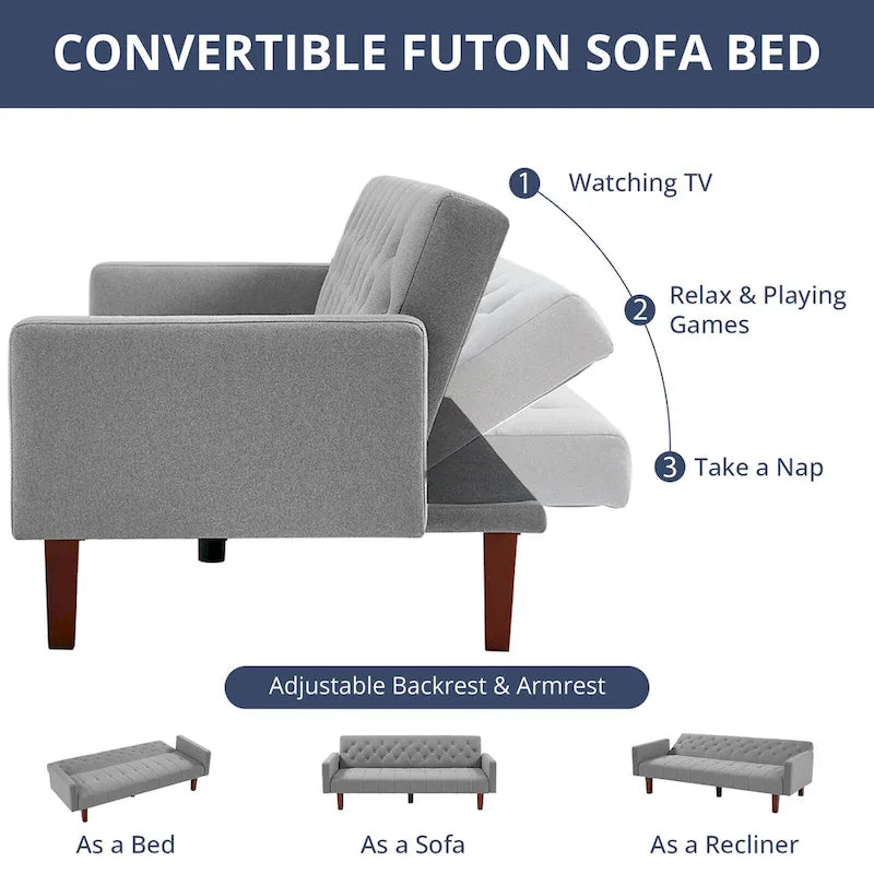 74 Velvet Futon Sofa Bed, Adjustable Backrest Convertible Loveseat Sleeper Couch with Tapered Wood Legs for Small Space-19
