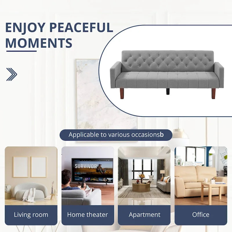 74 Velvet Futon Sofa Bed, Adjustable Backrest Convertible Loveseat Sleeper Couch with Tapered Wood Legs for Small Space-20