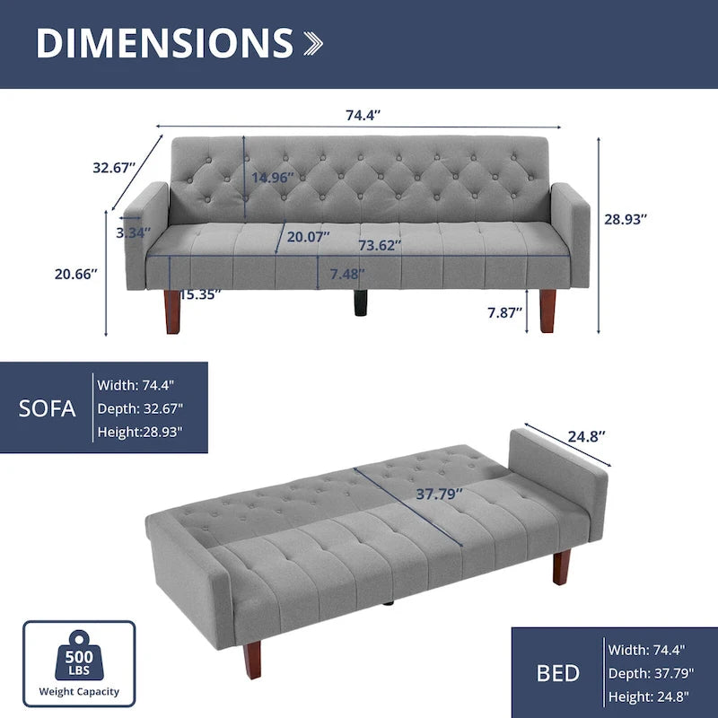 74 Velvet Futon Sofa Bed, Adjustable Backrest Convertible Loveseat Sleeper Couch with Tapered Wood Legs for Small Space-21