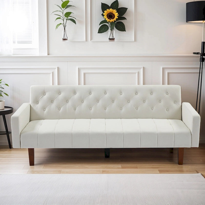 74 Velvet Futon Sofa Bed, Adjustable Backrest Convertible Loveseat Sleeper Couch with Tapered Wood Legs for Small Space-22