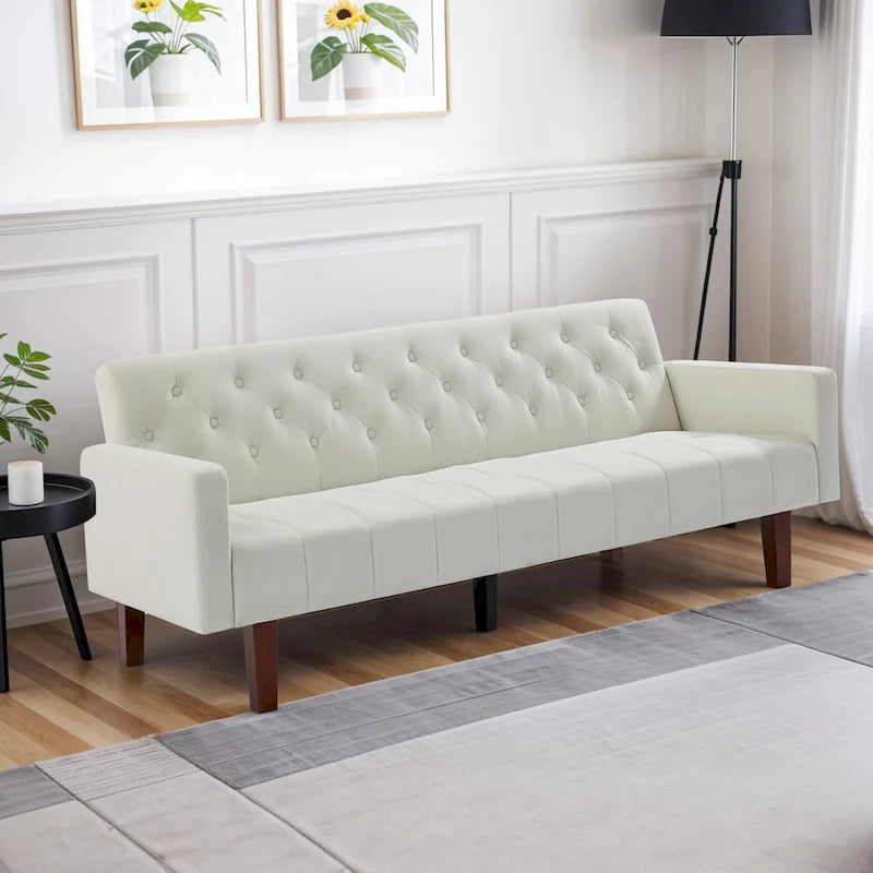 74 Velvet Futon Sofa Bed, Adjustable Backrest Convertible Loveseat Sleeper Couch with Tapered Wood Legs for Small Space-23