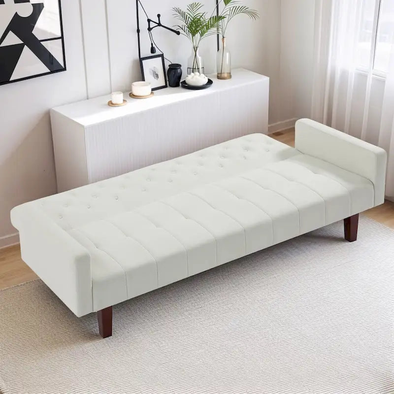 74 Velvet Futon Sofa Bed, Adjustable Backrest Convertible Loveseat Sleeper Couch with Tapered Wood Legs for Small Space-24