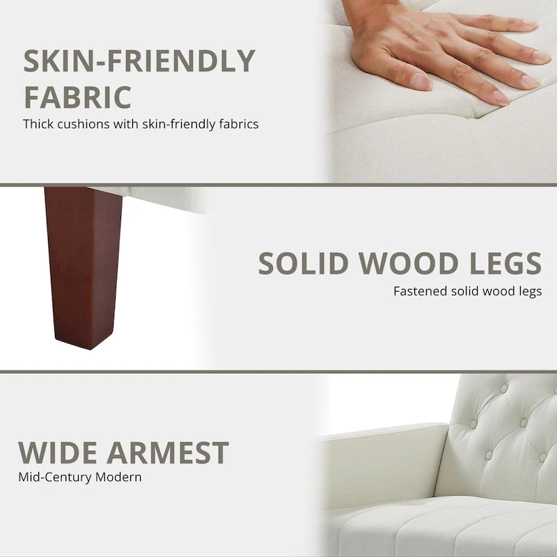 74 Velvet Futon Sofa Bed, Adjustable Backrest Convertible Loveseat Sleeper Couch with Tapered Wood Legs for Small Space-25