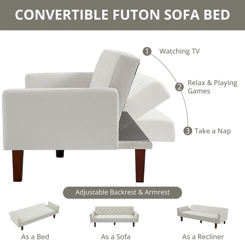 74 Velvet Futon Sofa Bed, Adjustable Backrest Convertible Loveseat Sleeper Couch with Tapered Wood Legs for Small Space-26
