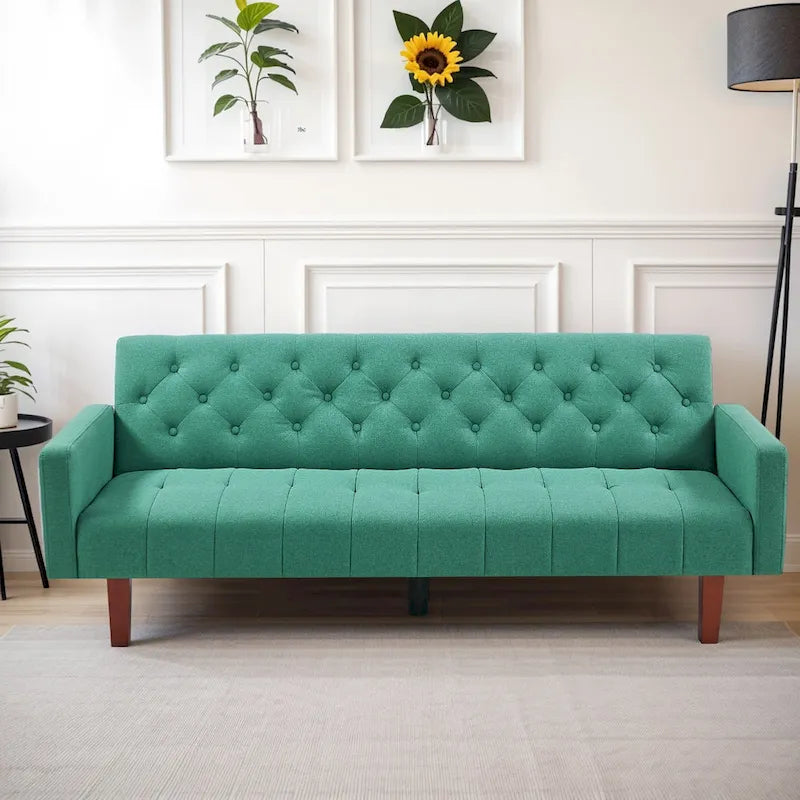 74 Velvet Futon Sofa Bed, Adjustable Backrest Convertible Loveseat Sleeper Couch with Tapered Wood Legs for Small Space-29