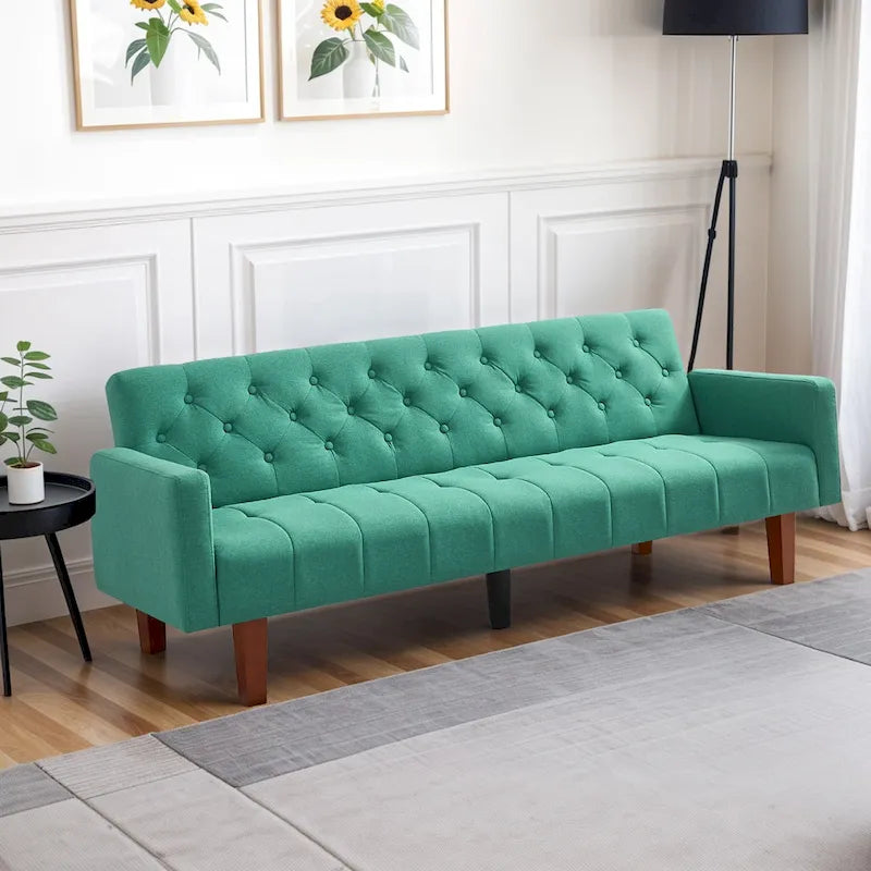 74 Velvet Futon Sofa Bed, Adjustable Backrest Convertible Loveseat Sleeper Couch with Tapered Wood Legs for Small Space-30