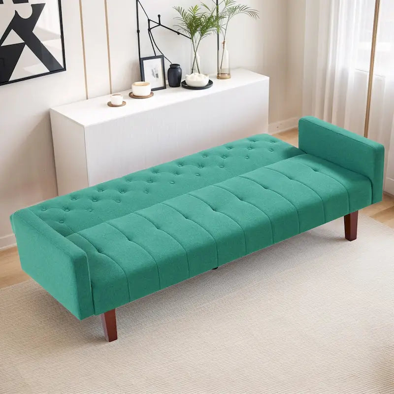 74 Velvet Futon Sofa Bed, Adjustable Backrest Convertible Loveseat Sleeper Couch with Tapered Wood Legs for Small Space-31