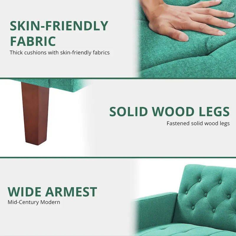 74 Velvet Futon Sofa Bed, Adjustable Backrest Convertible Loveseat Sleeper Couch with Tapered Wood Legs for Small Space-32