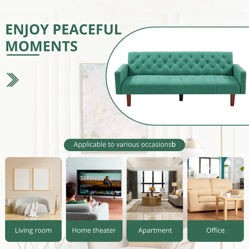 74 Velvet Futon Sofa Bed, Adjustable Backrest Convertible Loveseat Sleeper Couch with Tapered Wood Legs for Small Space-34