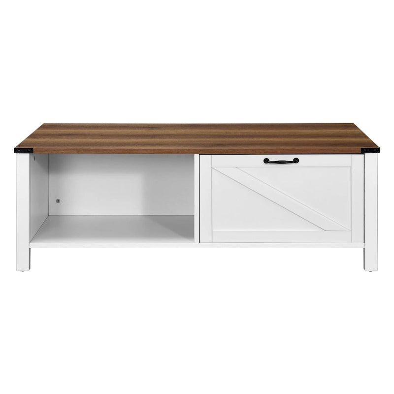 Moasis Farmhouse Coffee Table with Storage Cabinet and Open Shelf-5