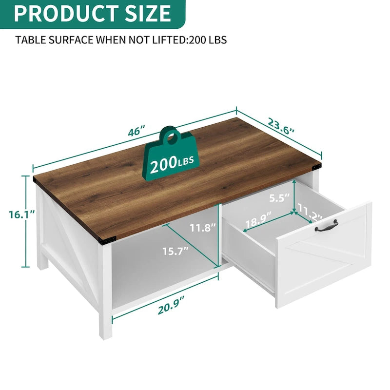 Moasis Farmhouse Coffee Table with Storage Cabinet and Open Shelf-6
