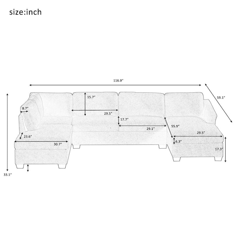 Modern U Shaped Oversized Chaise Sofa-2