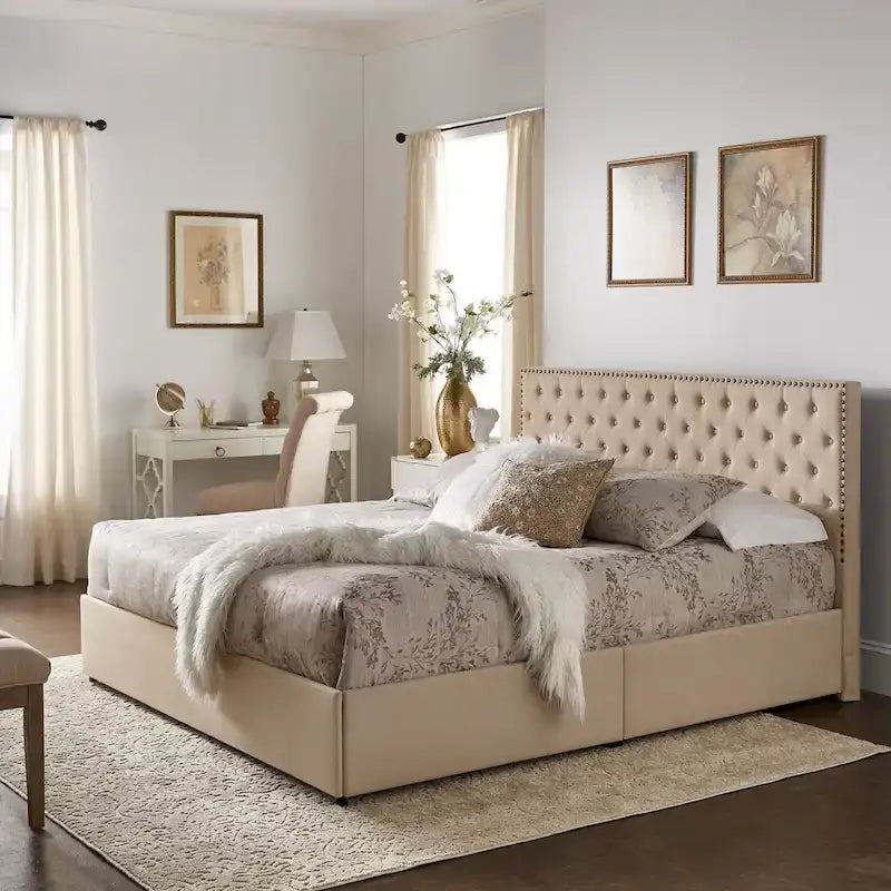 Arlert Nailhead Linen Headboard Storage Platform Bed by iNSPIRE Q Classic-4