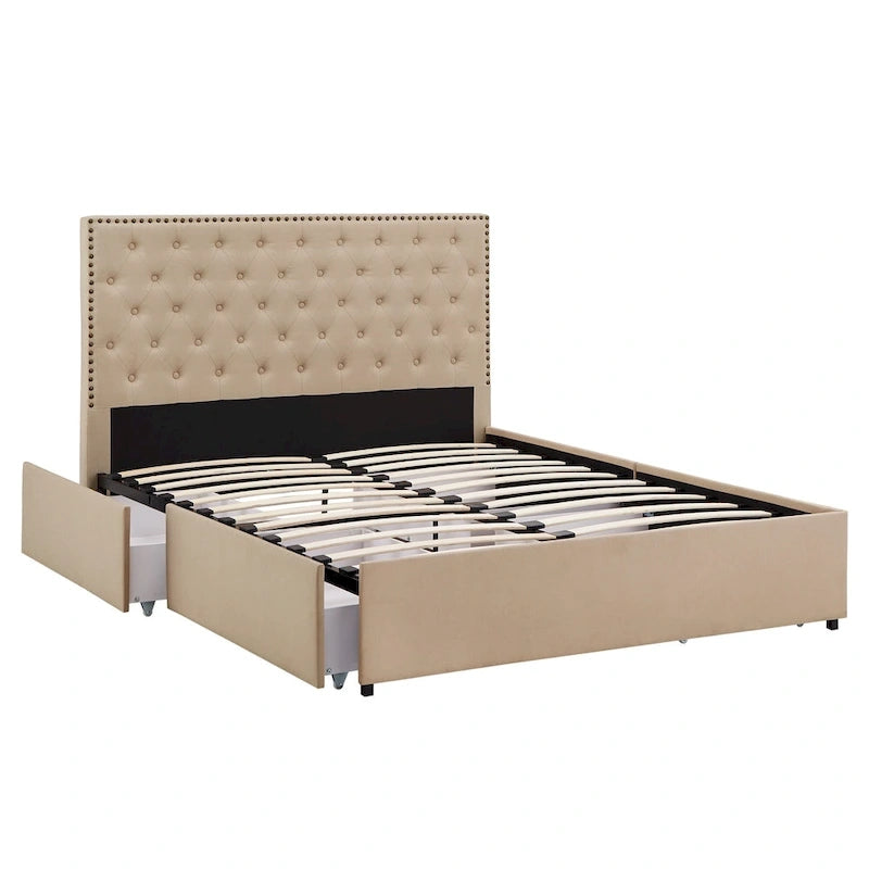 Arlert Nailhead Linen Headboard Storage Platform Bed by iNSPIRE Q Classic-5