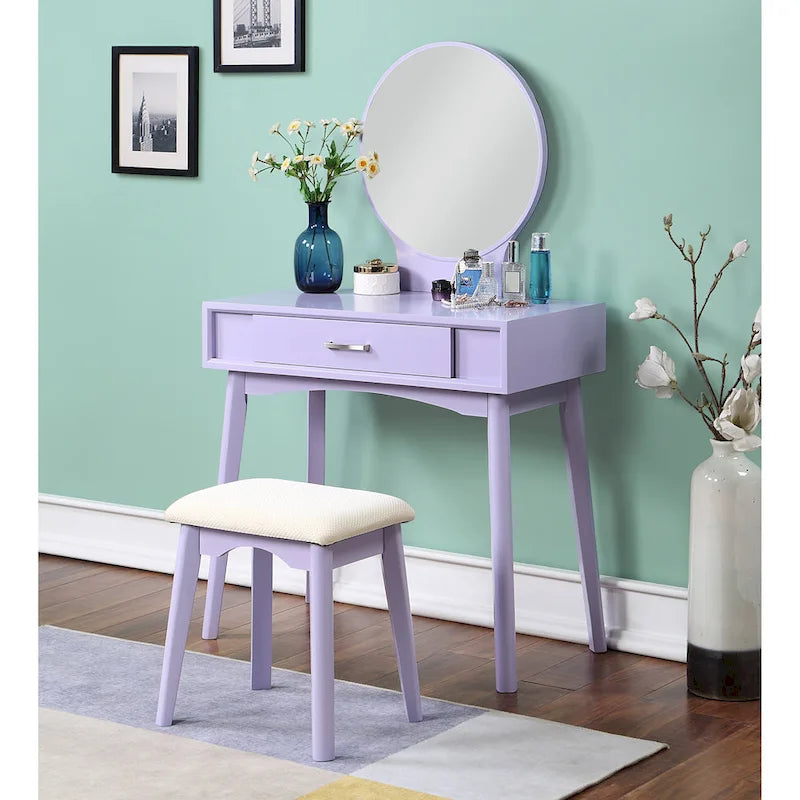 Roundhill Furniture Maly Contemporary Wood Vanity and Stool Set-3