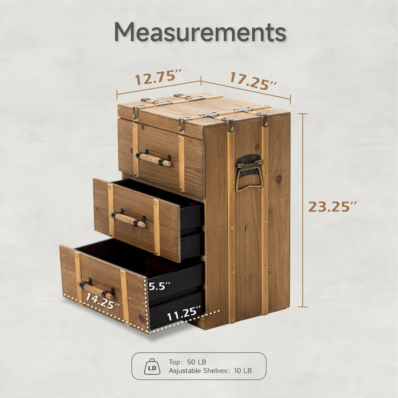 COZAYH Vintage Mid Century Nightstand, Distressed Solid Wood End Table for Living Room, Fully Assembled
