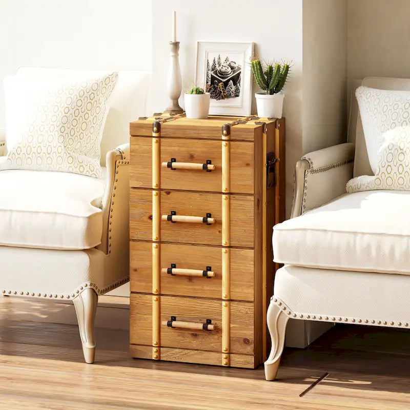 COZAYH Vintage Mid Century Nightstand, Distressed Solid Wood End Table for Living Room, Fully Assembled-3