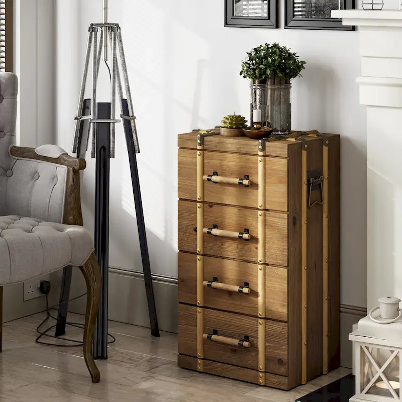 COZAYH Vintage Mid Century Nightstand, Distressed Solid Wood End Table for Living Room, Fully Assembled-4