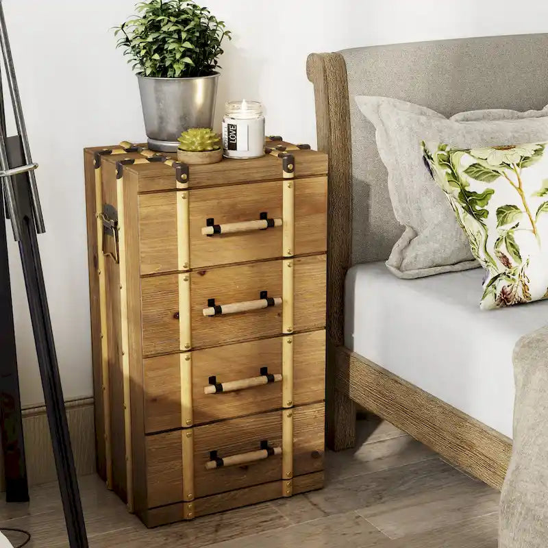 COZAYH Vintage Mid Century Nightstand, Distressed Solid Wood End Table for Living Room, Fully Assembled-5