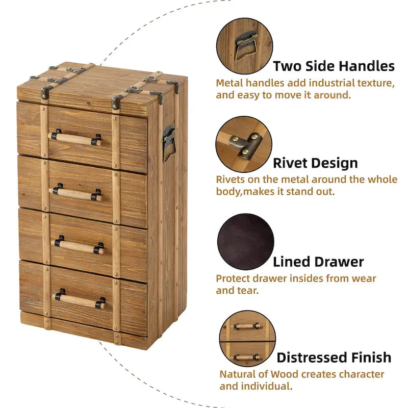 COZAYH Vintage Mid Century Nightstand, Distressed Solid Wood End Table for Living Room, Fully Assembled-8