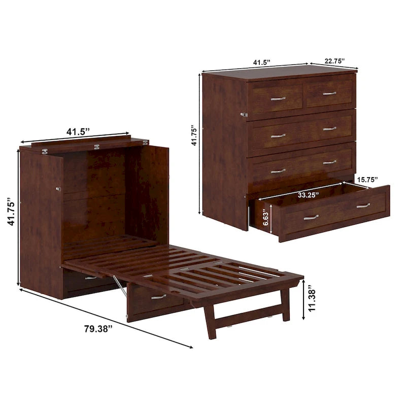 Northfield Twin XL Murphy Bed Chest with Mattress in Walnut-4