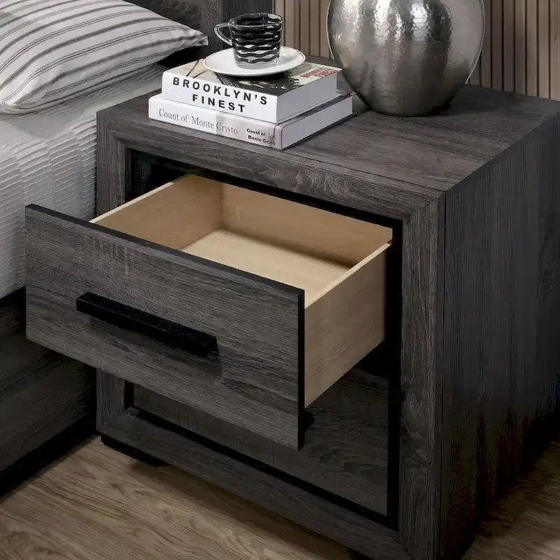 Rothwell Contemporary Grey Wood 3-Piece Panel Bedroom Set with Shelves by Furniture of America-3