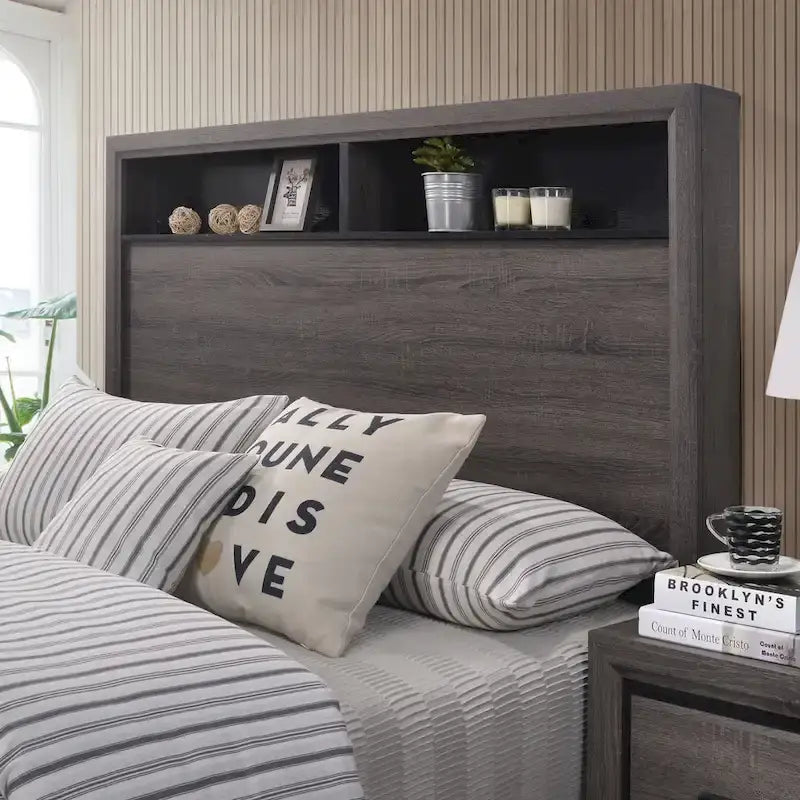 Rothwell Contemporary Grey Wood 3-Piece Panel Bedroom Set with Shelves by Furniture of America-4