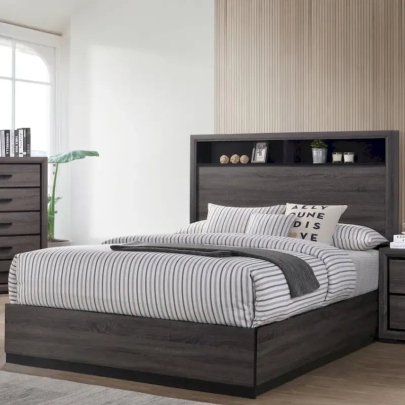 Rothwell Contemporary Grey Wood 3-Piece Panel Bedroom Set with Shelves by Furniture of America-6