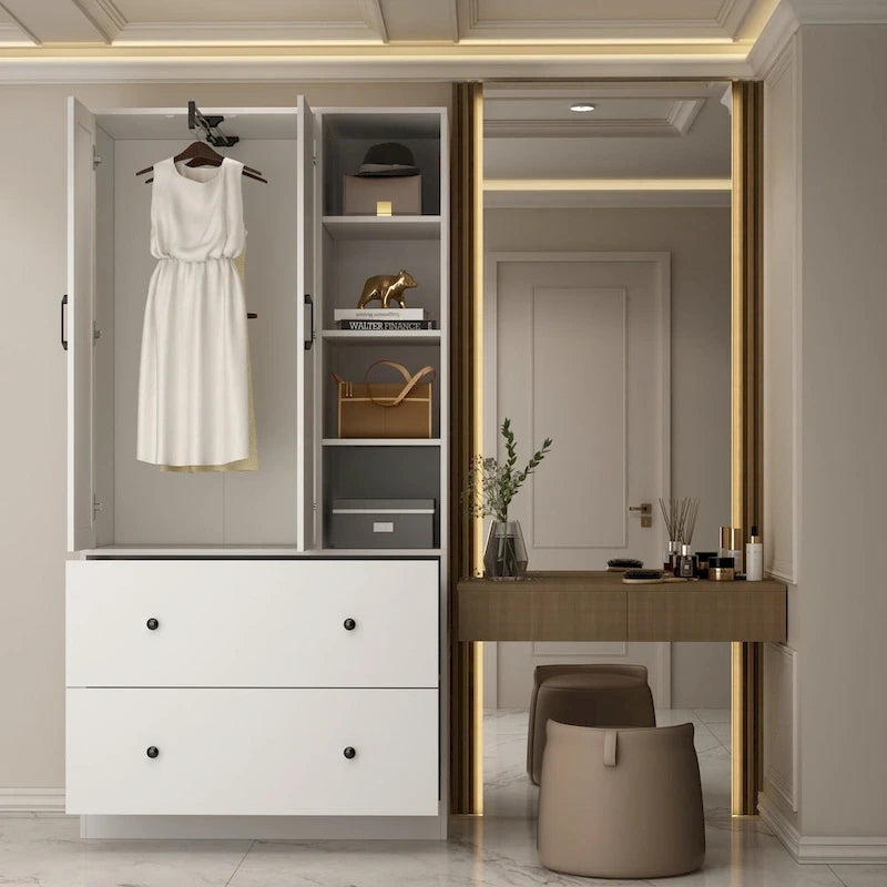 Wardrobe Closet Armoire with Mirror Scalable Hanging Rod Cabinet