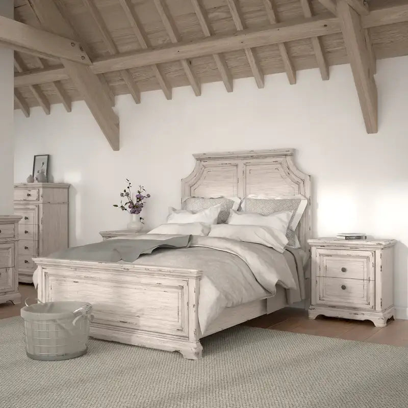 Palisade Distressed Antique White Panel Bed-2