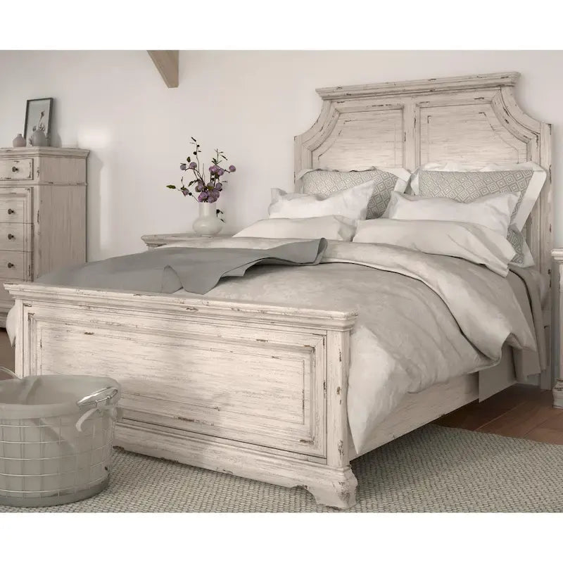 Palisade Distressed Antique White Panel Bed-4