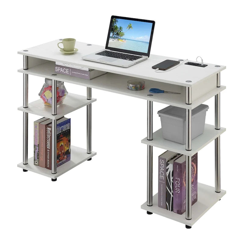Convenience Concepts Designs2Go No Tools Student Desk with Charging Station and Shelves-3
