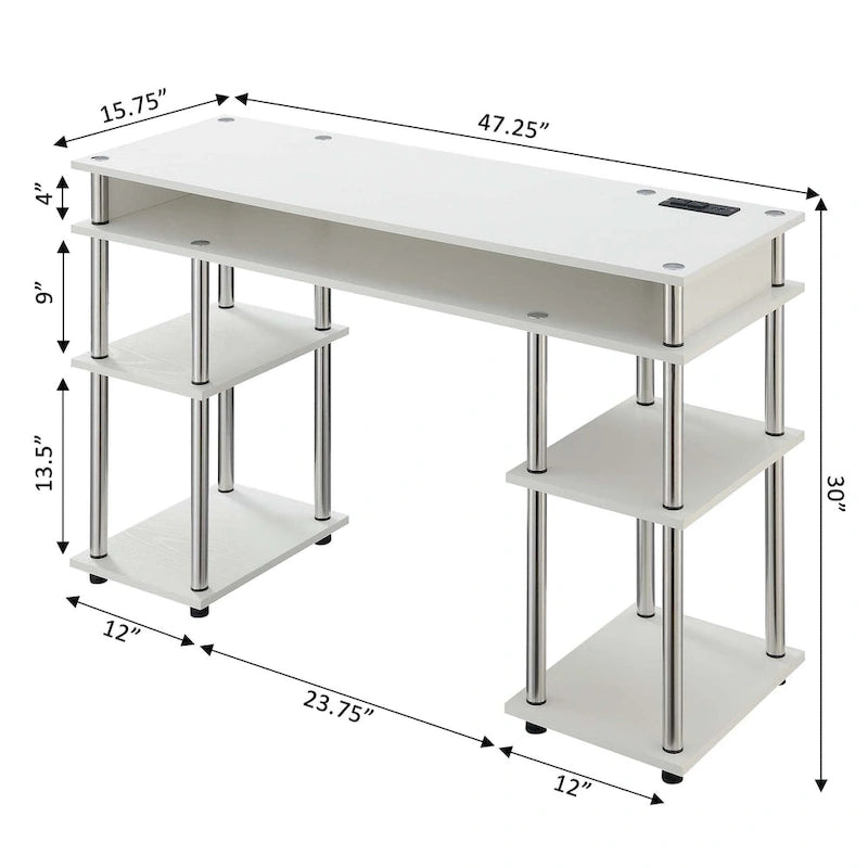 Convenience Concepts Designs2Go No Tools Student Desk with Charging Station and Shelves-4